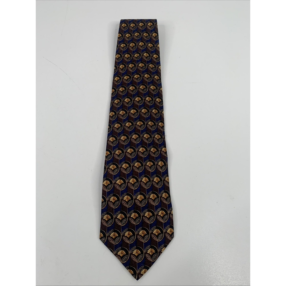 Ermenegildo Zegna Exclusive Design Silk Blue Orange Shells Italian Necktie EUC